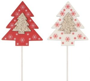 Dřevěné stromky na špejli s glitry 8 cm + špejle, 2 ks