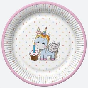 Talíř papírový PM 23cm 8ks Sweet Unicorns with Pastel Dots