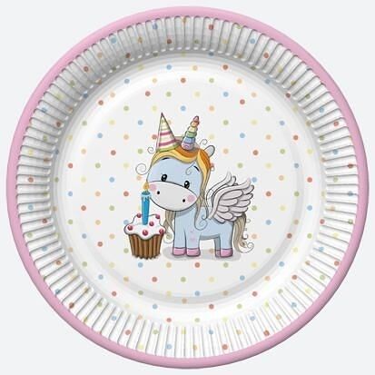 Talíř papírový PM 23cm 8ks Sweet Unicorns with Pastel Dots