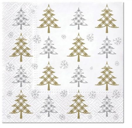 Ubrousky PAW Dekor L (20ks) Christmas Tree Check (gold and silver)