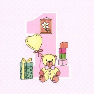 Ubrousky MAKI L (20ks) First Birthday with Teddy Pink