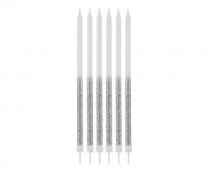 Svíčky dortové 14,5x0,6cm 16ks se stříbrnými odstíny