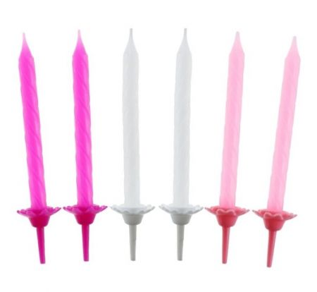 Svíčka dortová proužek 24ks+12 růžová a bílá