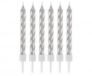 Svíčky dortové 8cm 12ks metalické stříbrné