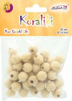 Korálky kulaté 14mm, 50ks vyřezávané, přírodní, dřevěné