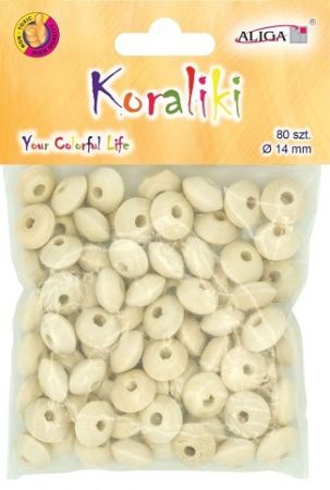 Korálky čočka 1,4cm 80ks přírodní dřevěné