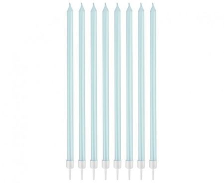 Svíčky dortové PEARLY 15,5cm, 8ks sv. modrá