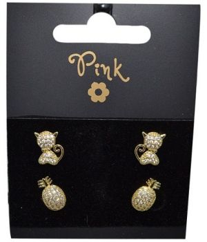 Pozlacené náušnice SET 4 ks OPIČKA a ANANAS