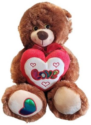 PLYŠÁKOV - Medvěd se srdcem a mašlí hnědý 30 cm