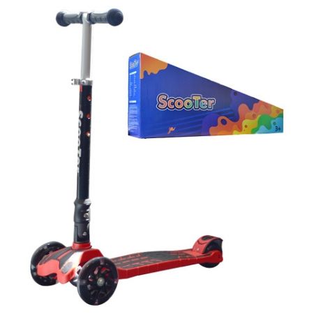 Dětská tříkolová koloběžka svítící -černo-červená