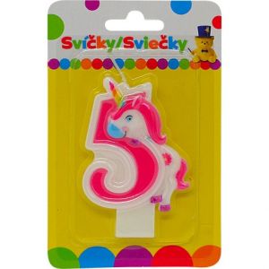Narozeninová svíčka s JEDNOROŽCEM a číslem 5