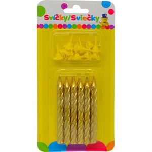 Narozeninová JUMBO svíčka metalická zlatá se třpytkami 12ks