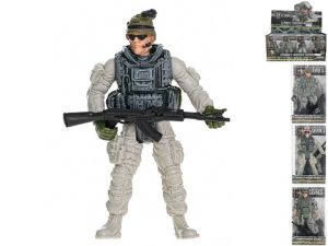 Voják kloubový 10cm stojící se zbraní 4druhy v krabičce