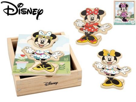 Minnie Mouse vkládačka dřevěná "Obleč Minnie" 24m+19ks v dřevěné krabičce ve fólii