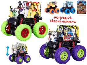 Crazy Truck autobus 9cm na setrvačník velká kola 4barvy na kartě