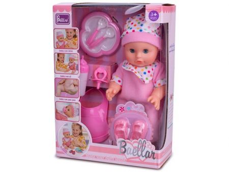 Miminko mrkací 30cm tvrdé tělo čurající s doplňky v krabičce