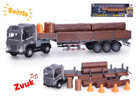 Přepravník dřeva 38cm 1:24 kov na baterie na setrvačník se světlem a zvukem 2barvy v krabi