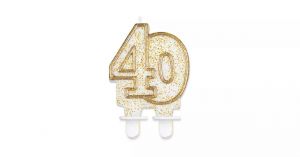 Svíčka narozeninová - číslice 40, zlacená s glitry 8cm