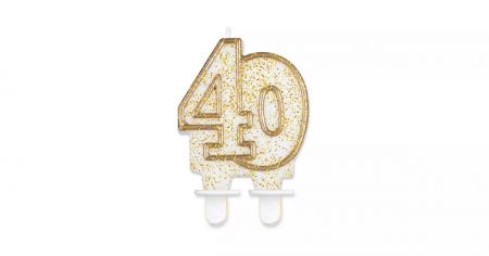 Svíčka narozeninová - číslice 40, zlacená s glitry 8cm