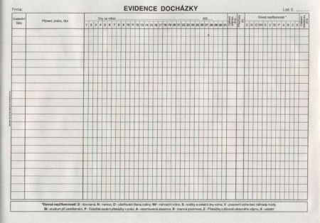Evidence docházky A4, 10l /ET407/