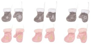 Dekorace Punčocha a rukavice 10 cm k zavěšení, růžová a šedá / 18052