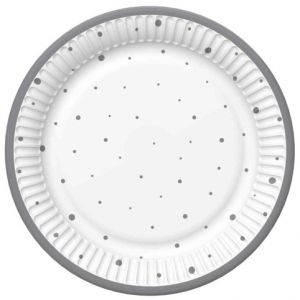 Papírový talíř velký – Stříbrný puntík