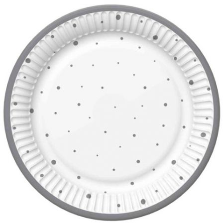 Papírový talíř velký – Stříbrný puntík