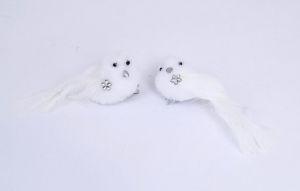 Ptáček bílý na klipu plyš 12cm, 2ks /3281/