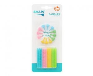 Dortové svíčky 12 ks pastelové s podstavcem