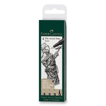 Popisovač Faber-Castell Pitt Artist Pen sada 4 ks, S, F, M, B, černé