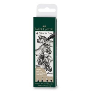 Popisovač Faber-Castell Pitt Artist Pen sada 4 ks, XS, S, F, M, černé