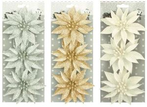 Růže vánoční glitrová červená 3 ks