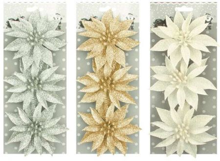 Růže vánoční glitrová červená 3 ks