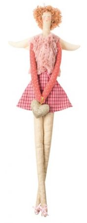 Andělka látková na zavěšení, ve zlatorůžové vestičce 43 cm 