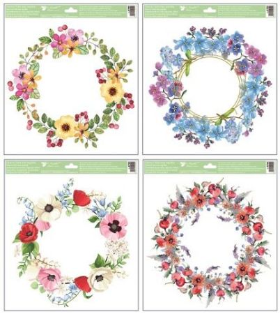 Okenní fólie věnce z květin s glitry 30 x 33,5 cm 