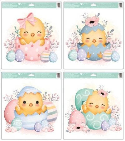 Okenní fólie kuřátka ve vajíčku s glitry 30 x 33,5 cm