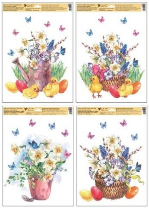 Okenní fólie kytice s kuřátky 30 x 42 cm 