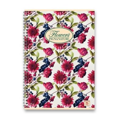 Kroužkový blok Pigna Nature Flowers A5, linkovaný, 60 listů, mix motivů