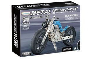 Kovová stavebnice motorka modrá 140 ks