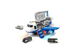 Policejní letadlo s nákladním prostorem + 3 autíčka 1:64