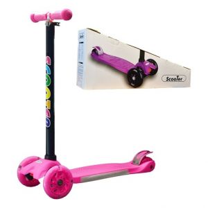 Dětská tříkolová koloběžka svítící - růžová