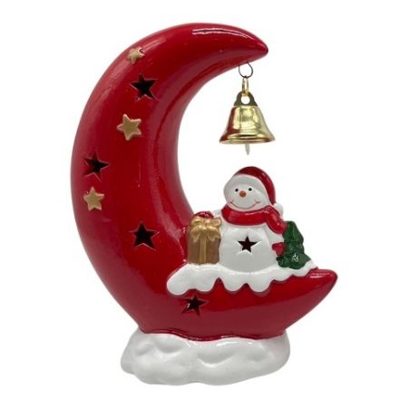 Keramický sněhulák sedící na měsíci s LED osvětlením