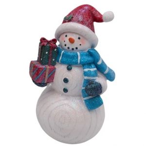Dekorace Sněhulák s dárky - dřevo