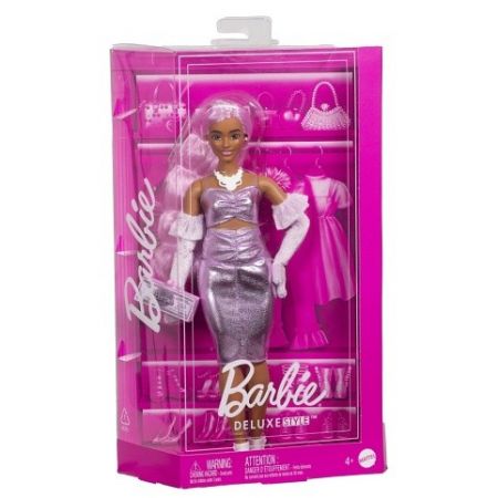 Barbie deluxe modelka - metalické šaty