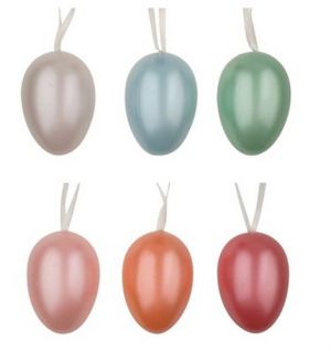 Vajíčka barevná lesklá plastová na zavěšení 6cm, 6ks v sáčku