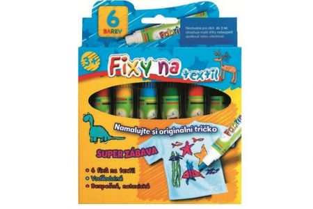 Fixy na textil vodě odolné 6ks v krabičce 13x13cm