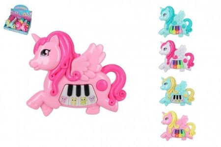 Pianko jednorožec plast 18x15cm na baterie se zvukem se světlem 3 barvy