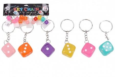 Přívěsek na klíče/Klíčenka hrací kostka plast/kov 7cm 6 barev