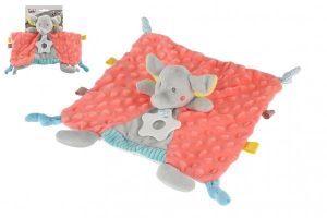Slon usínáček chrastítko plyš 25x25cm barevný na kartě v sáčku 0+