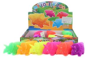 Střapatý dinosaurus svítící 6 barev 12/bal